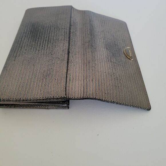 Nina Ricci Vintage Leather Long Wallet Metalic Silver Envelope Designer - Picture 6 of 9